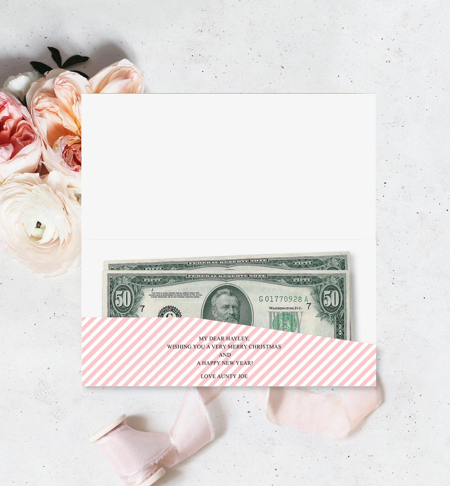 Stripe Red Pink | Printable Christmas Money Wallet Template