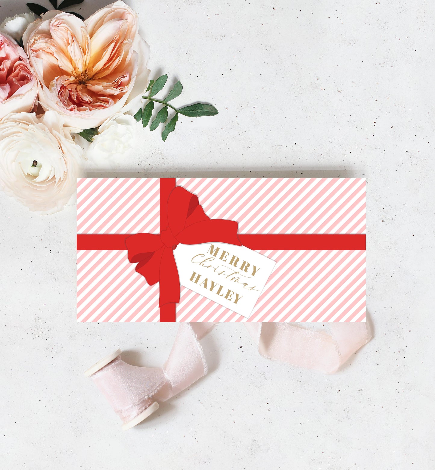 Stripe Red Pink | Printable Christmas Money Wallet Template