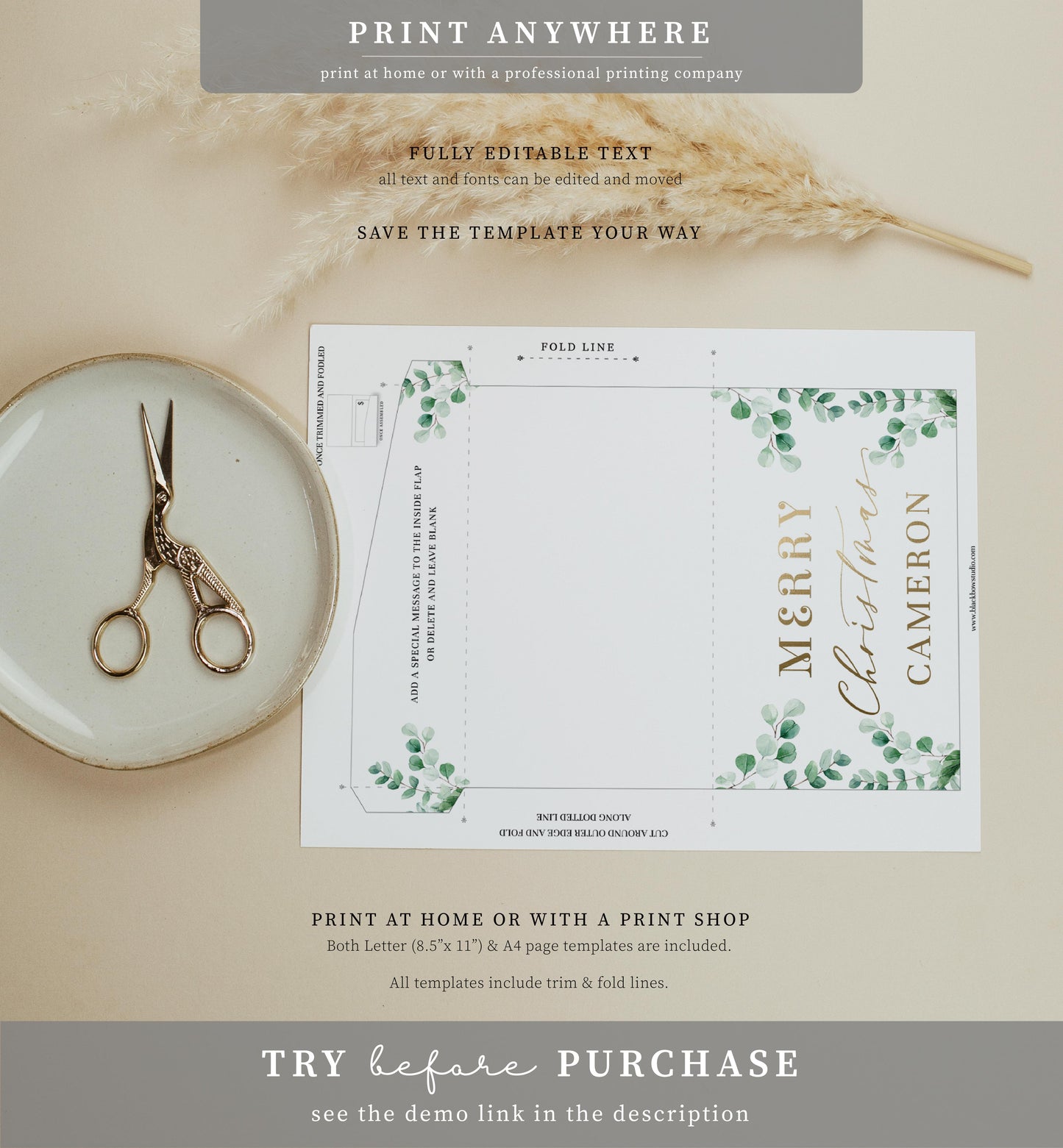 Ferras Greenery | Printable Christmas Money Wallet Template