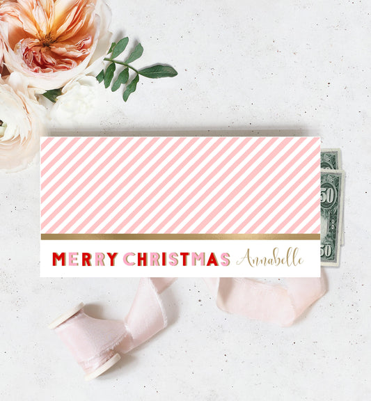 Stripe Pink | Printable Christmas Money Wallet Template