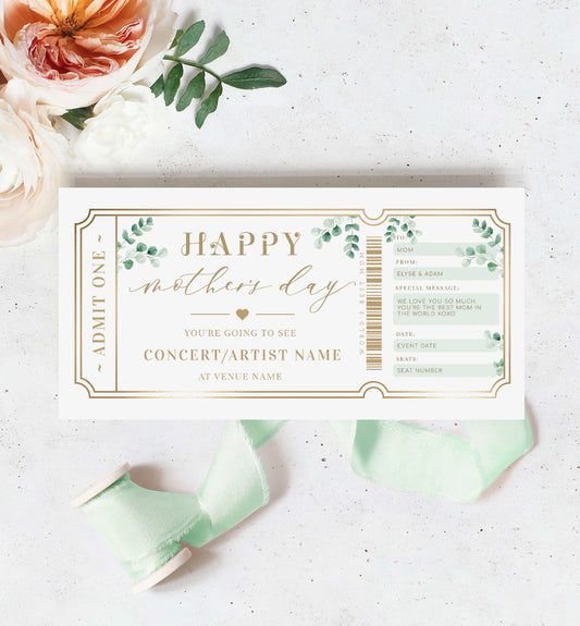 Ferras Green | Printable Mother's Day Concert Custom Gift Voucher Template