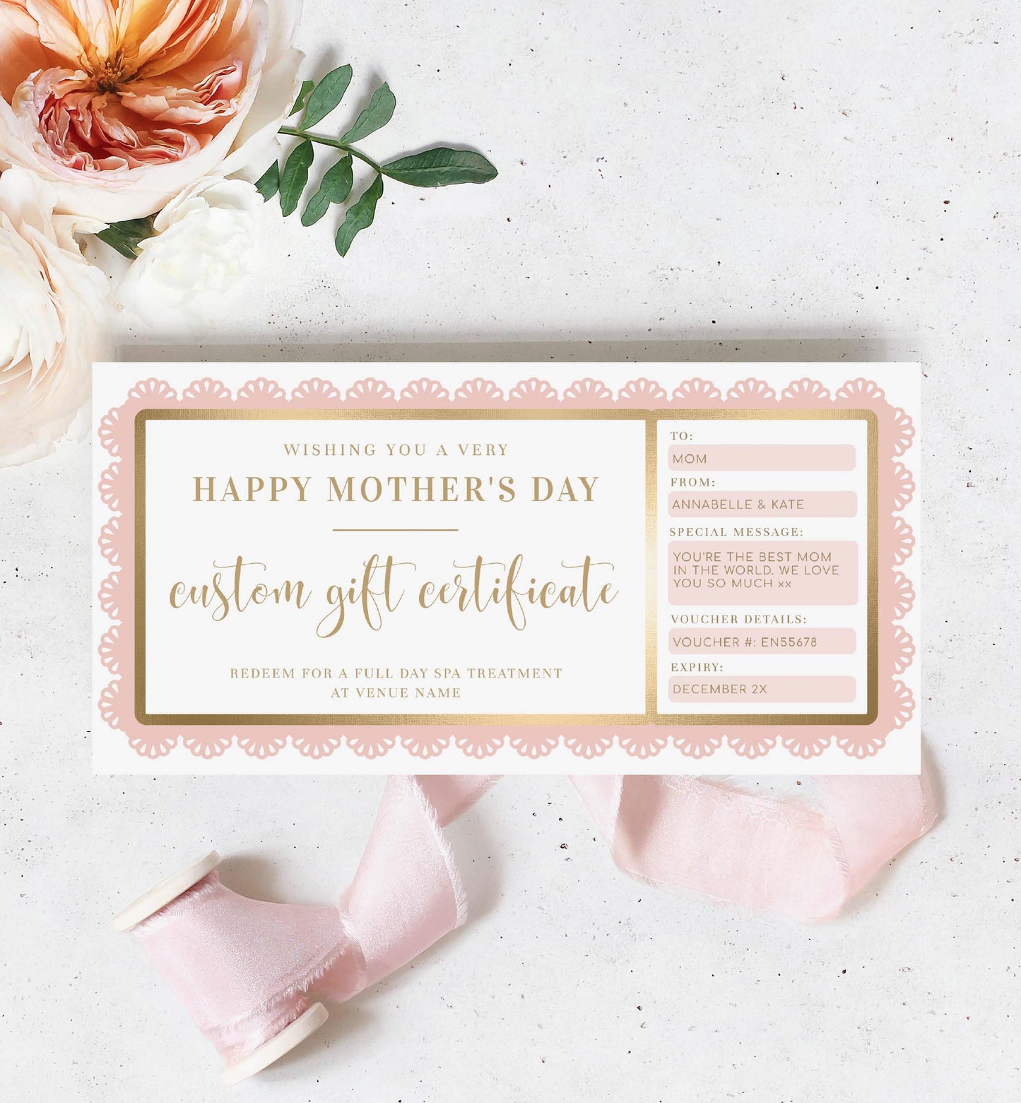 Fancy Scallop Pink | Printable Mother's Day Custom Gift Voucher