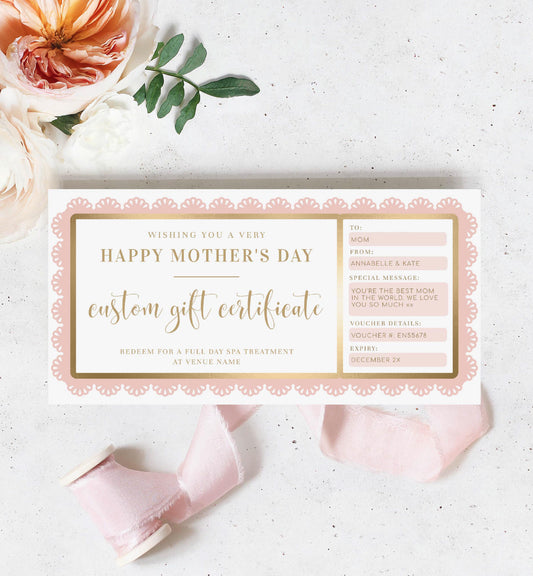 Fancy Scallop Pink | Printable Mother's Day Custom Gift Voucher Template