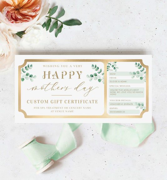 Ferras Green | Printable Mother's Day Custom Gift Voucher Template