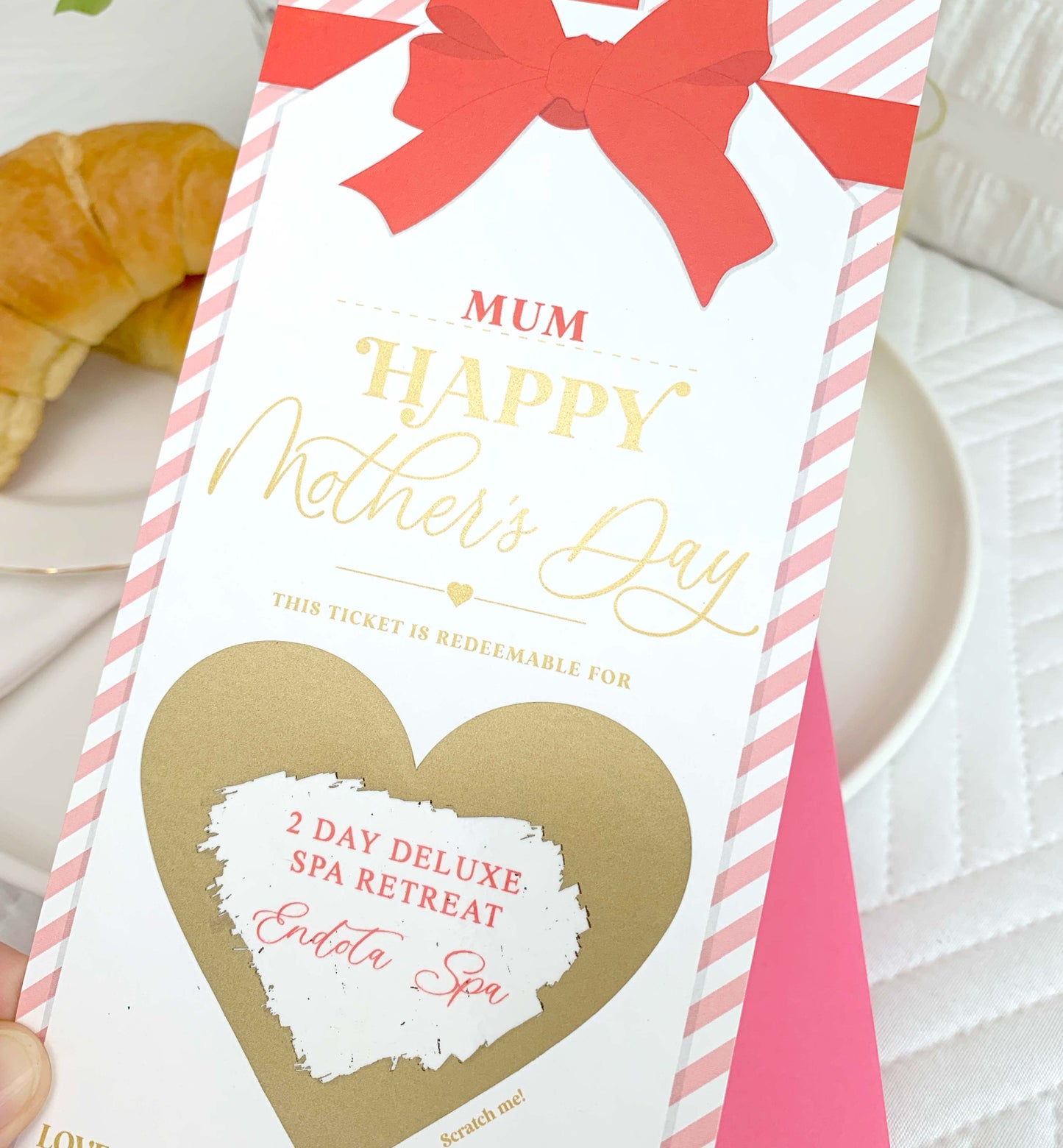 Stripe Pink Red | Scratch-off Mother's Day Gift Voucher