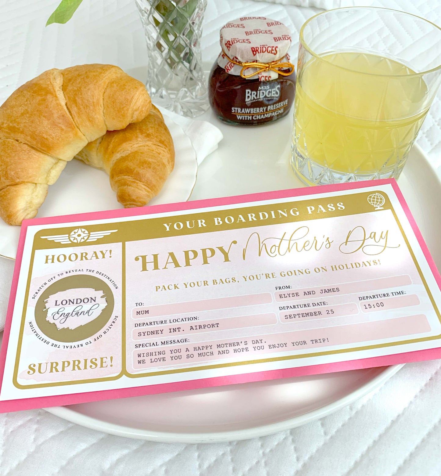 Watercolour Pink Gold | Scratch-off Mother's Day Boarding Pass