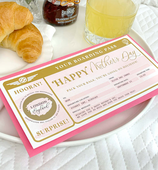 Watercolour Pink Gold | Scratch-off Mother's Day Boarding Pass
