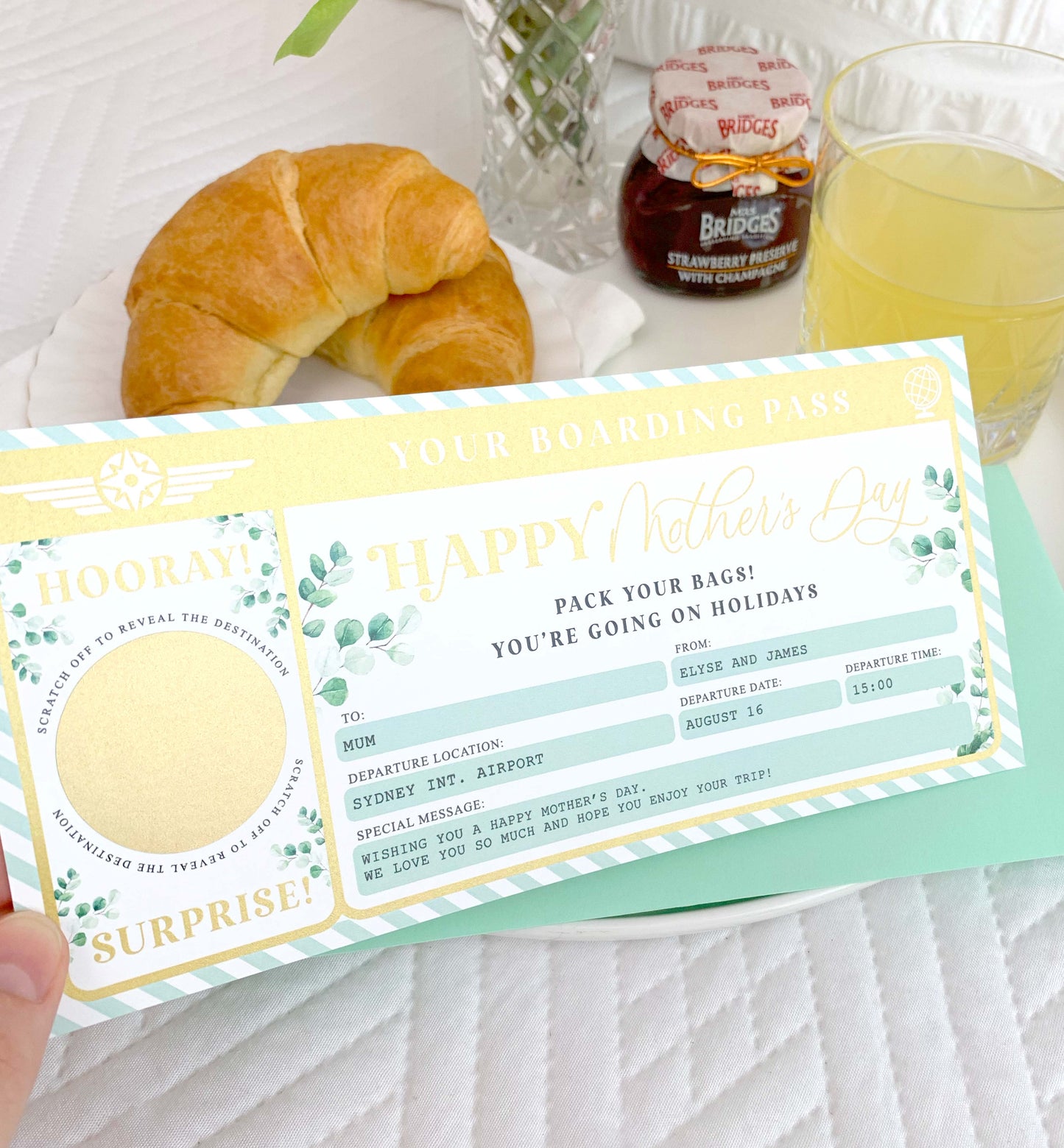 Ferras Greenery Gold | Scratch-off Mother's Day Boarding Pass