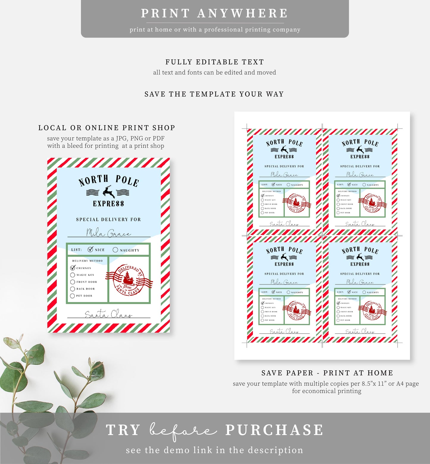 North Pole Express Multi | Printable Christmas Gift Tag Template