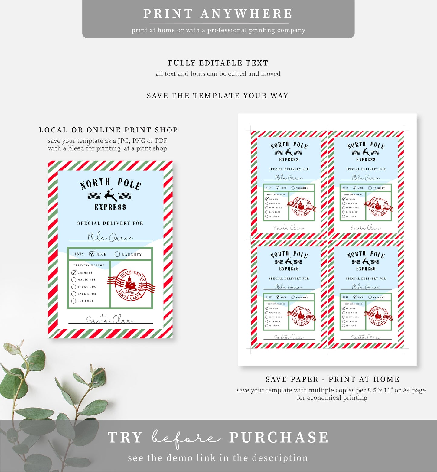 North Pole Express Multi | Printable Christmas Gift Tag Template