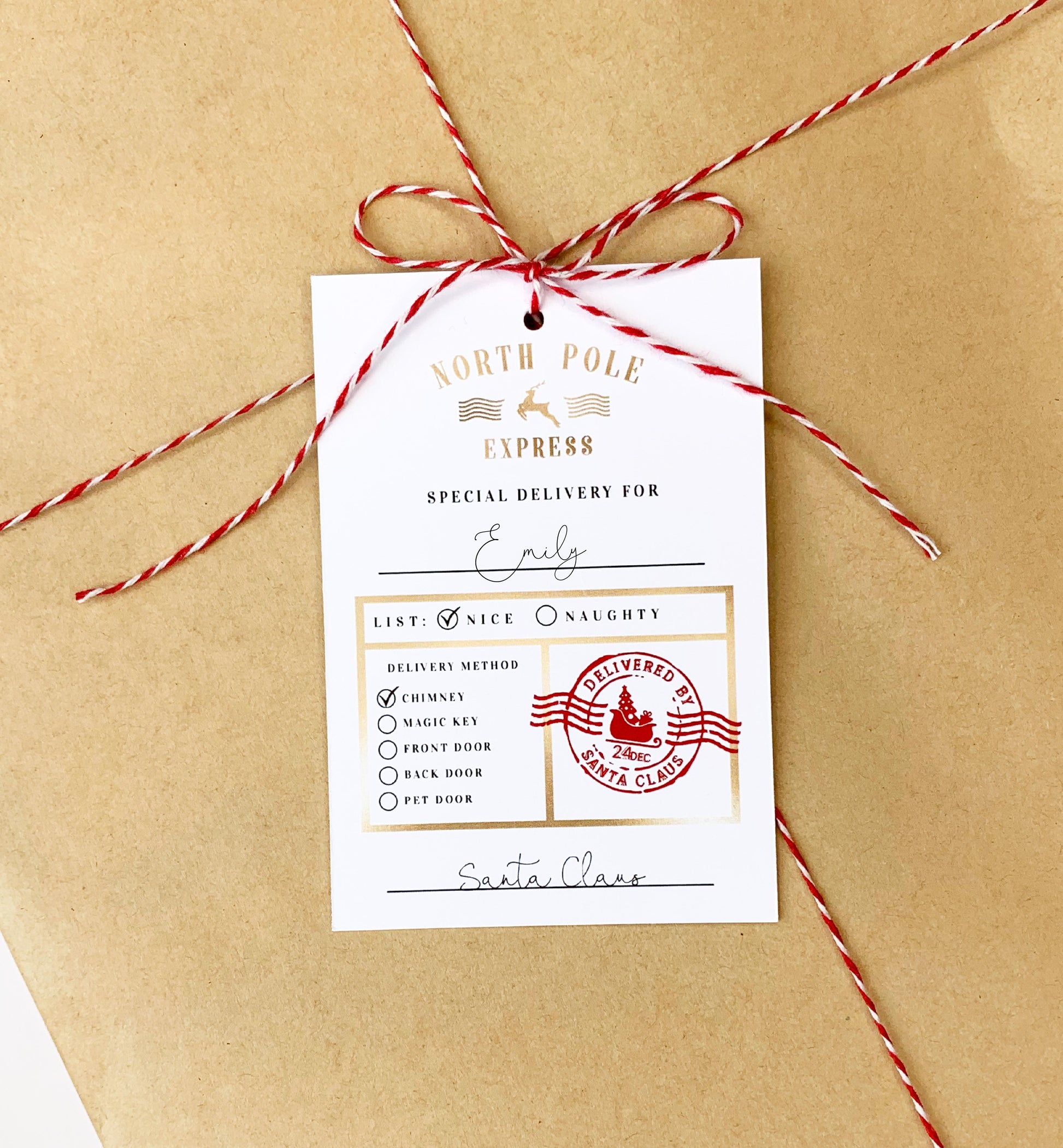 North Pole Express White | Printable Christmas Gift Tag Template - Black Bow Studio