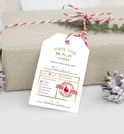 North Pole Express White | Printable Christmas Gift Tag Template - Black Bow Studio