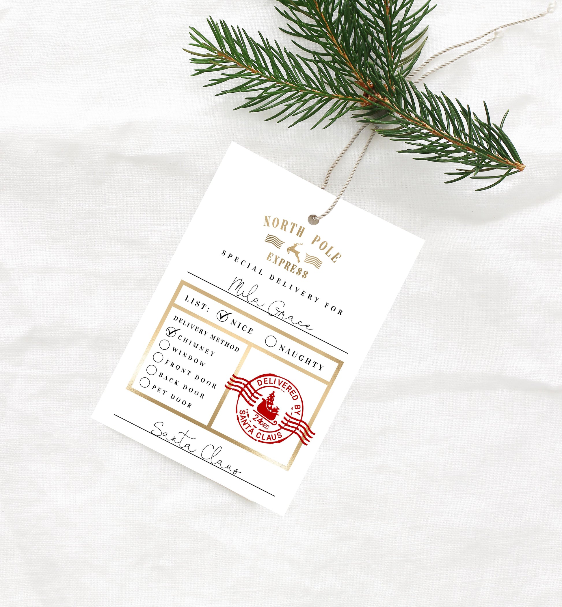 North Pole Express White | Printable Christmas Gift Tag Template - Black Bow Studio
