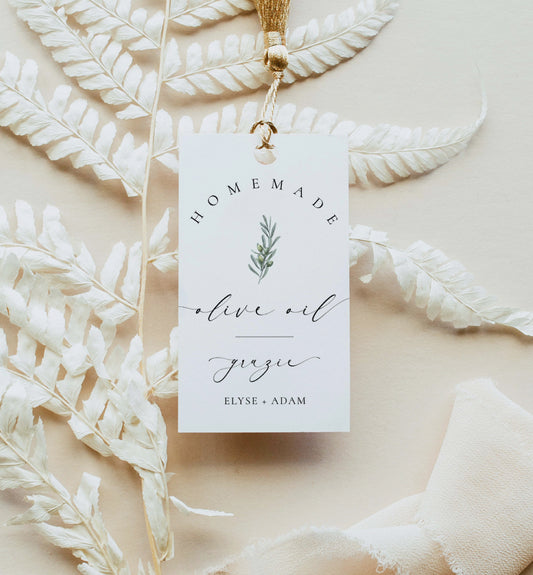 Ellesmere White | Printable Olive Oil Favour Tags Template