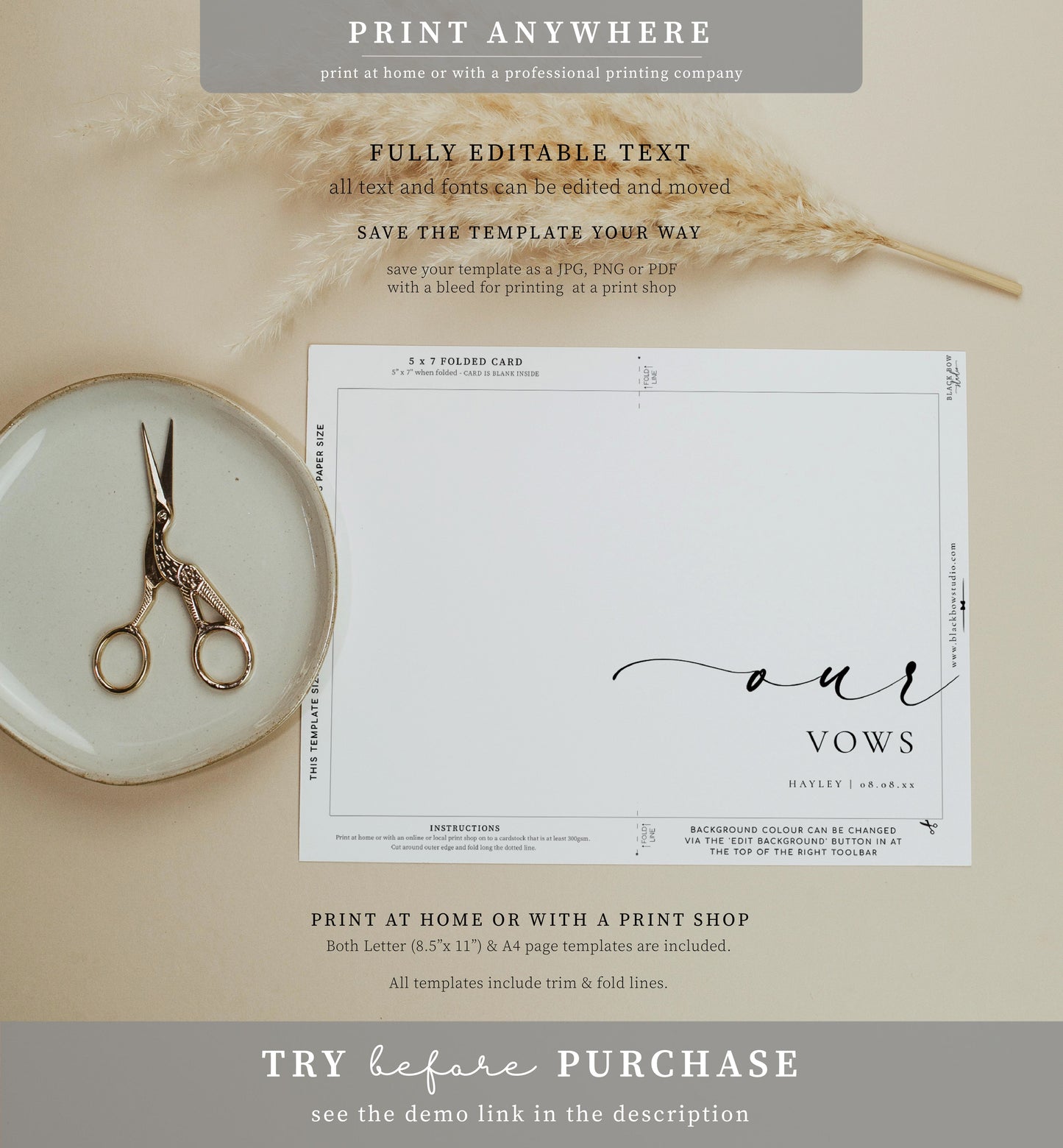 Ellesmere White | Printable Wedding Our Vows Book Template