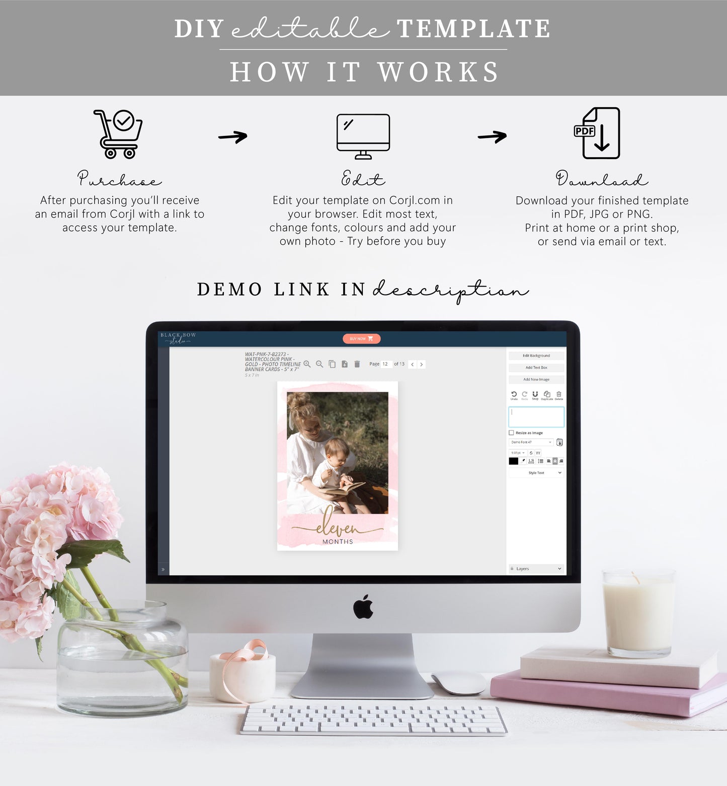 Watercolour Pink | Printable My First Year Photo Timeline Banner Template