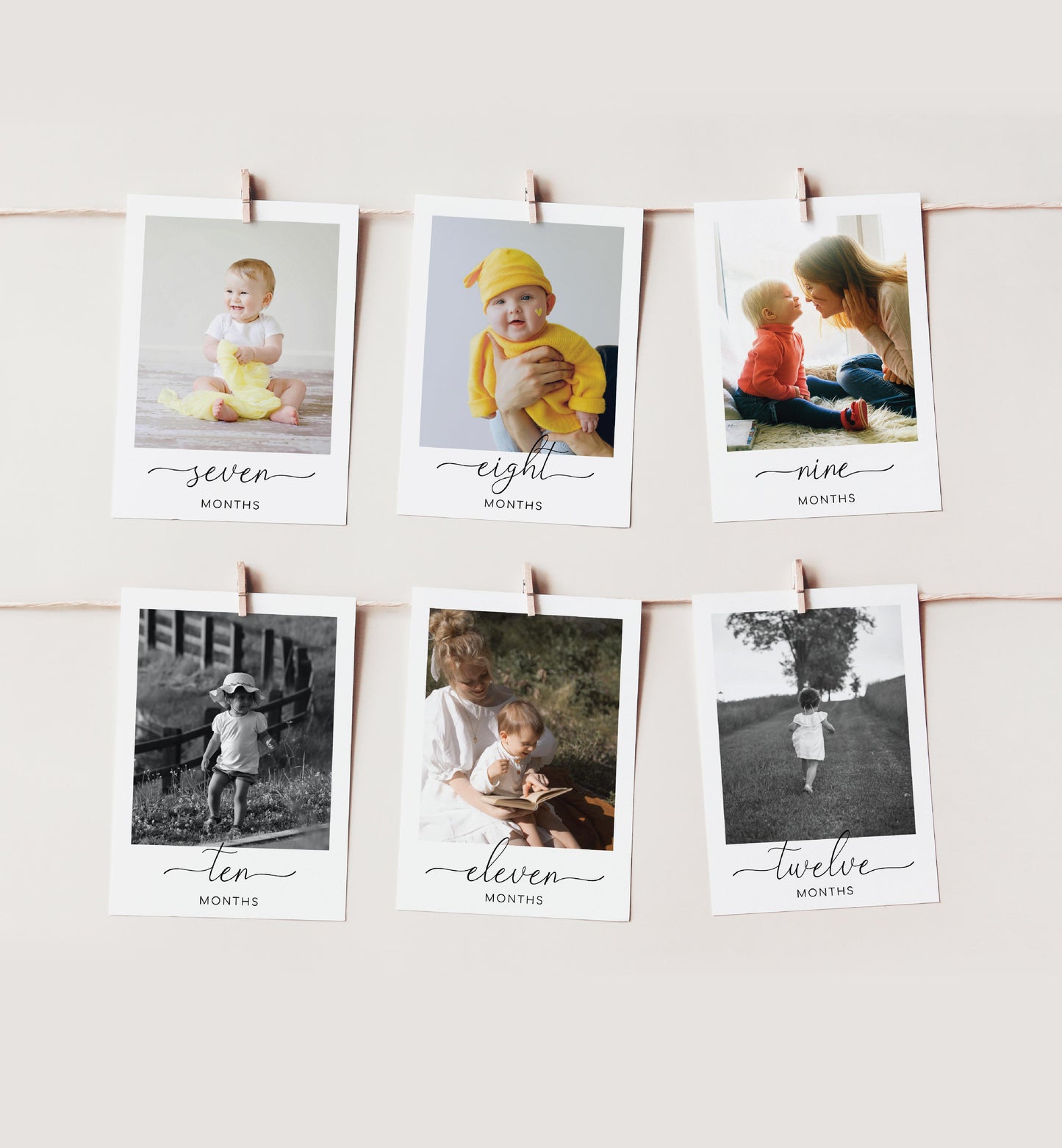 Quinn Script White | Printable My First Year Photo Timeline Banner Template