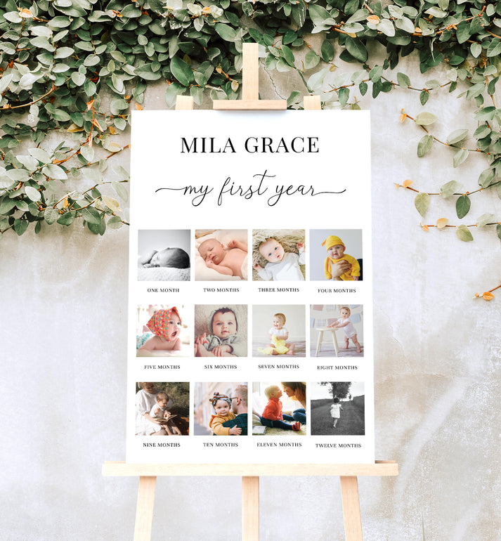 Quinn Script White | Printable My First Year Photo Timeline Sign ...