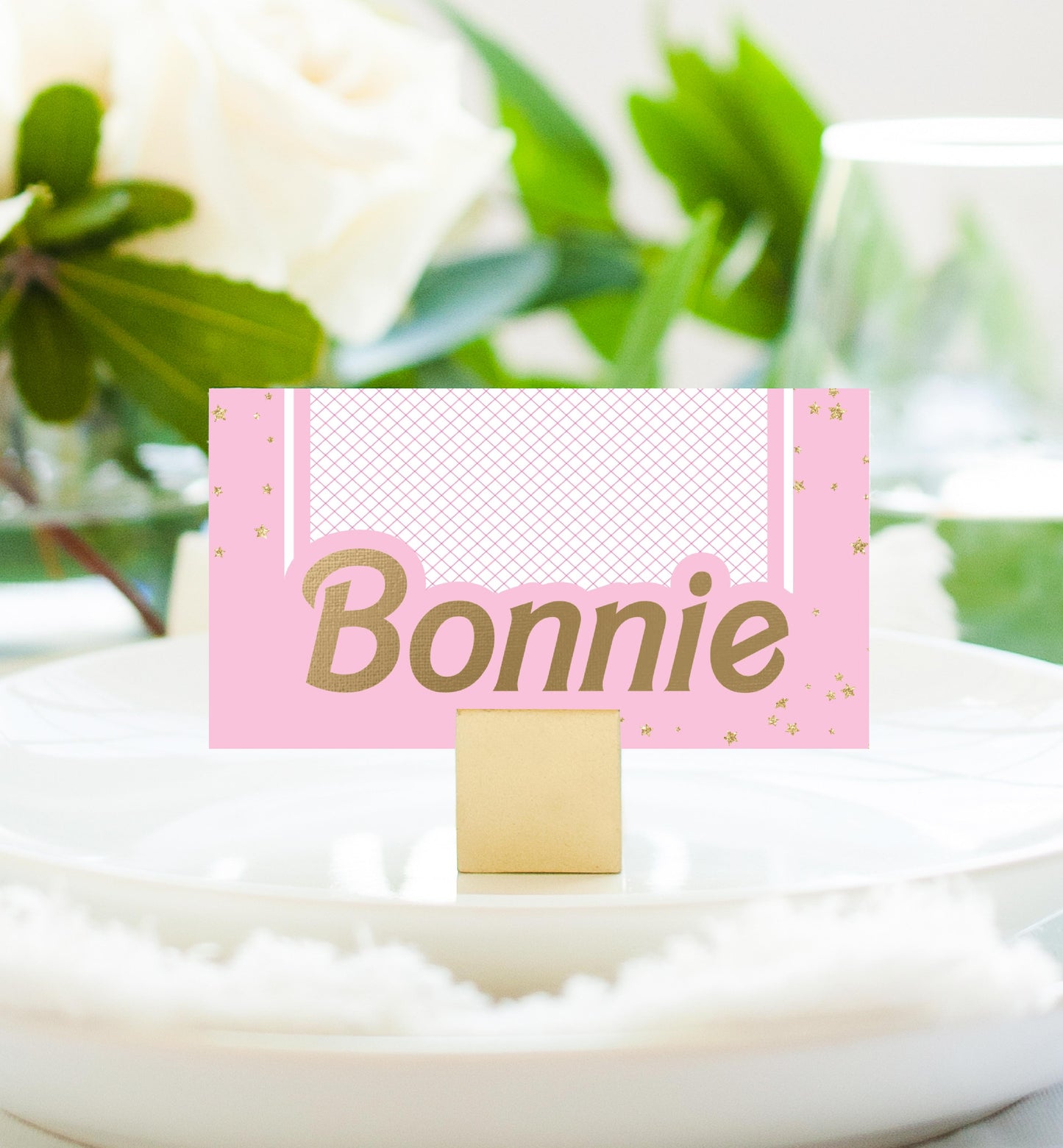 Barbie Party Pink Gold | Printable Place Cards Template - Black Bow Studio