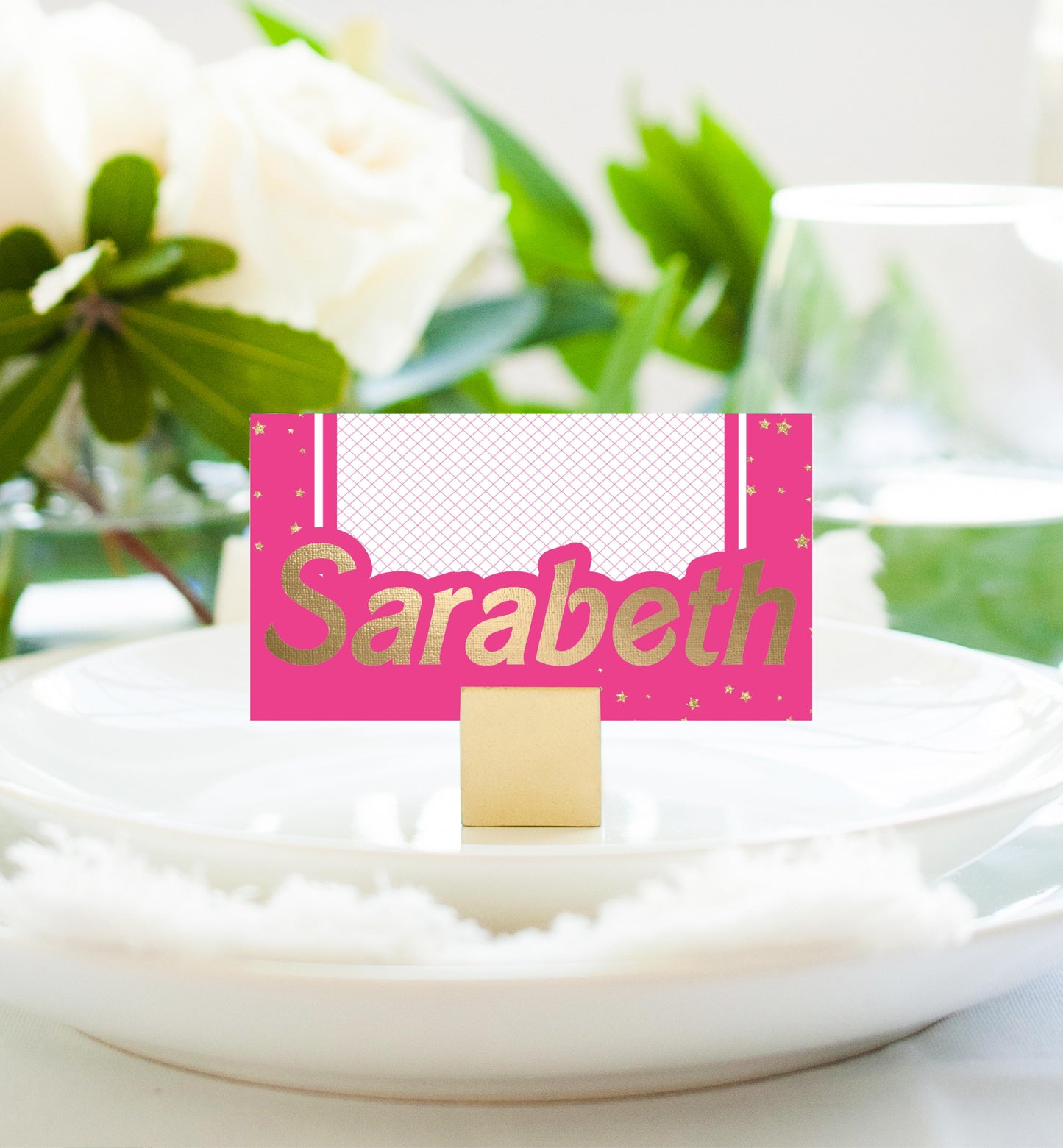 Barbie Party Pink Gold | Printable Place Cards Template - Black Bow Studio