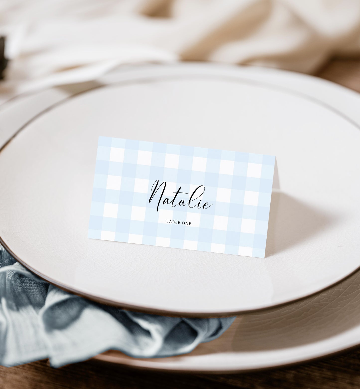 Gingham Blue | Printable Place Cards Template