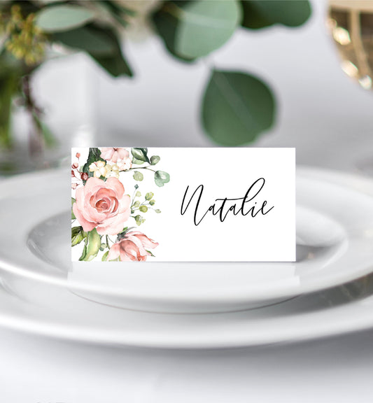 Darcy Floral Pink | Printable Place Cards Template - Black Bow Studio