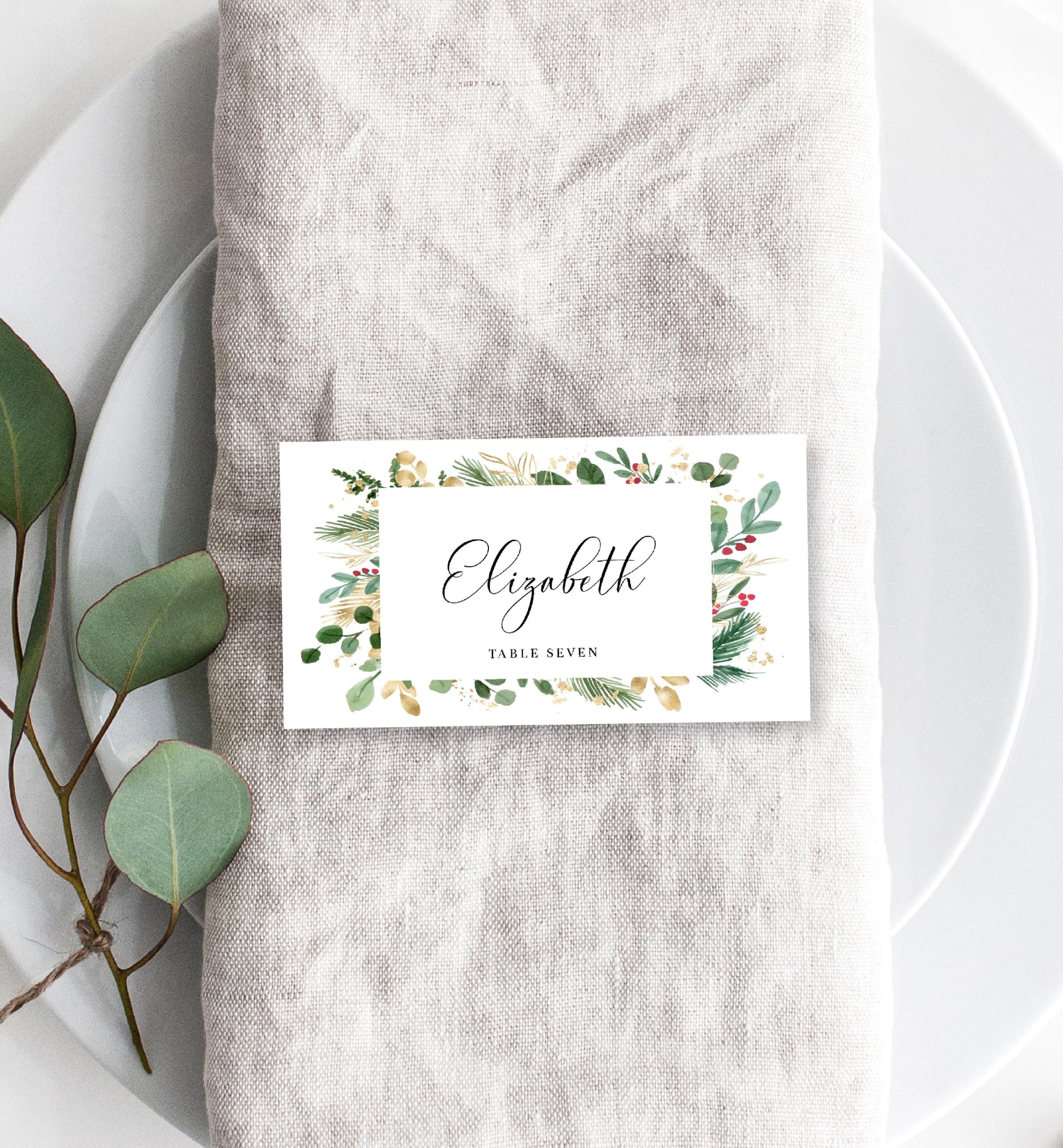 Merriment Christmas | Printable Christmas Place Cards - Black Bow Studio
