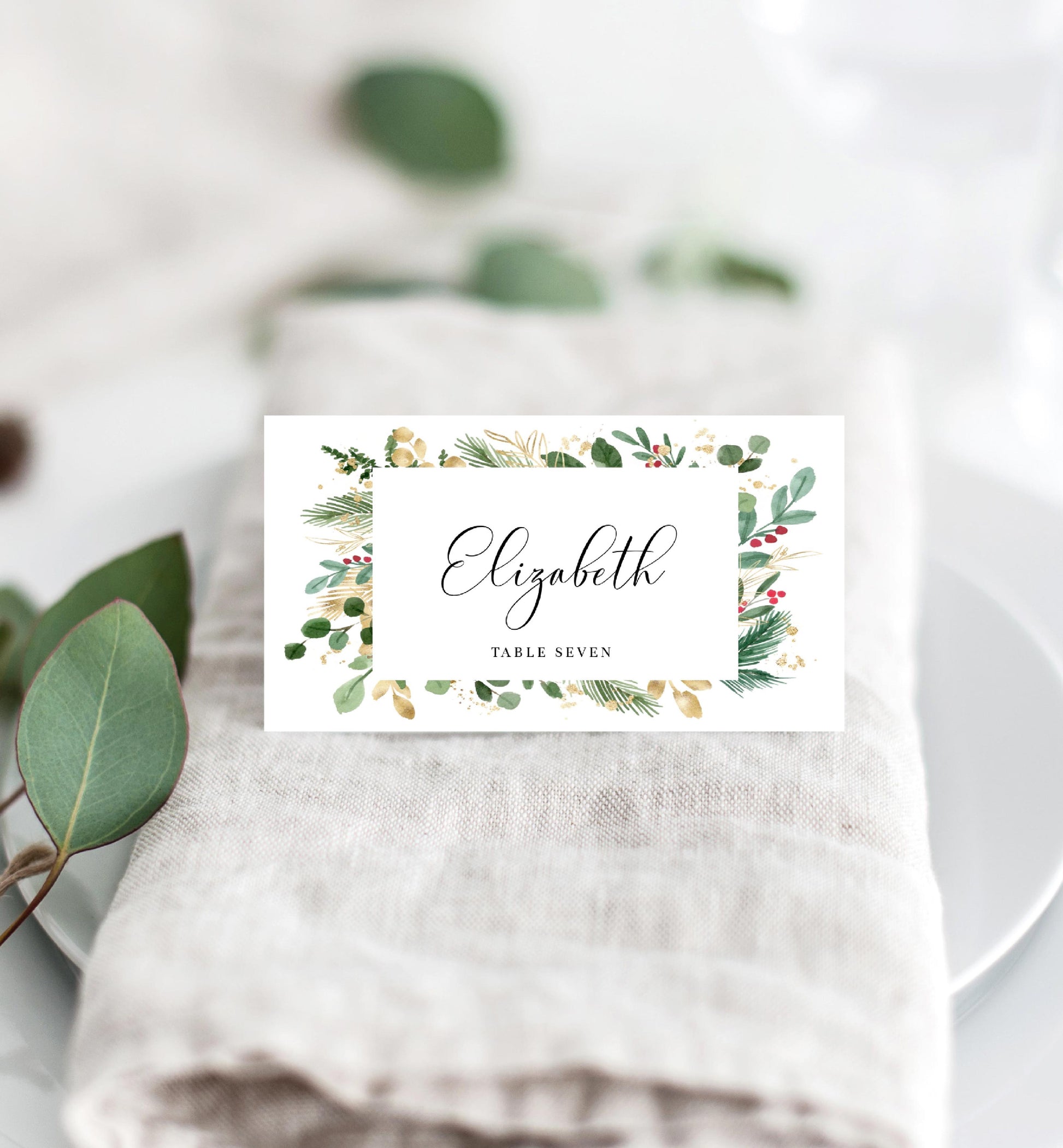 Merriment Christmas | Printable Christmas Place Cards - Black Bow Studio
