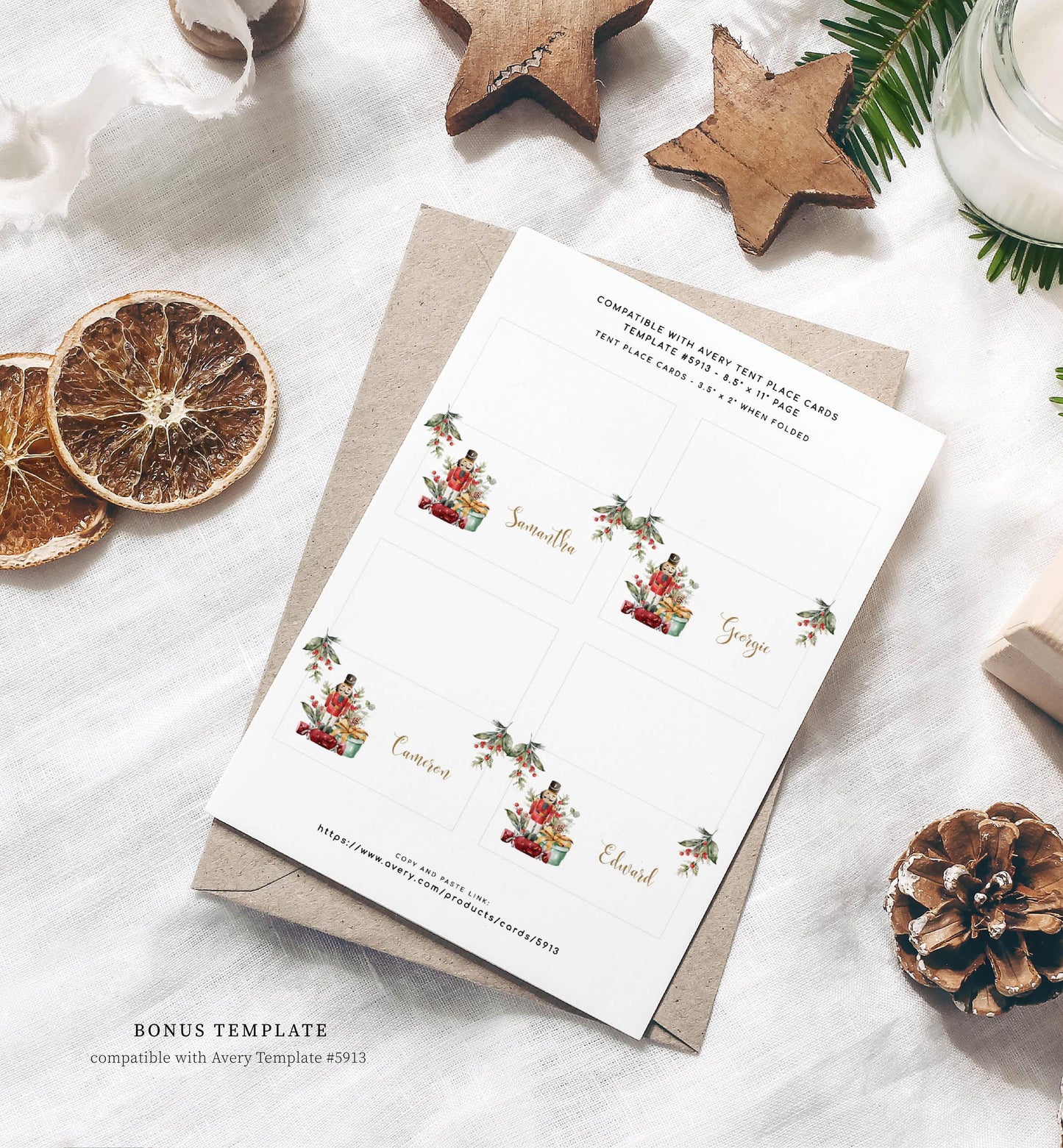 Nutmeg Noel Nutcracker | Printable Christmas Place Cards