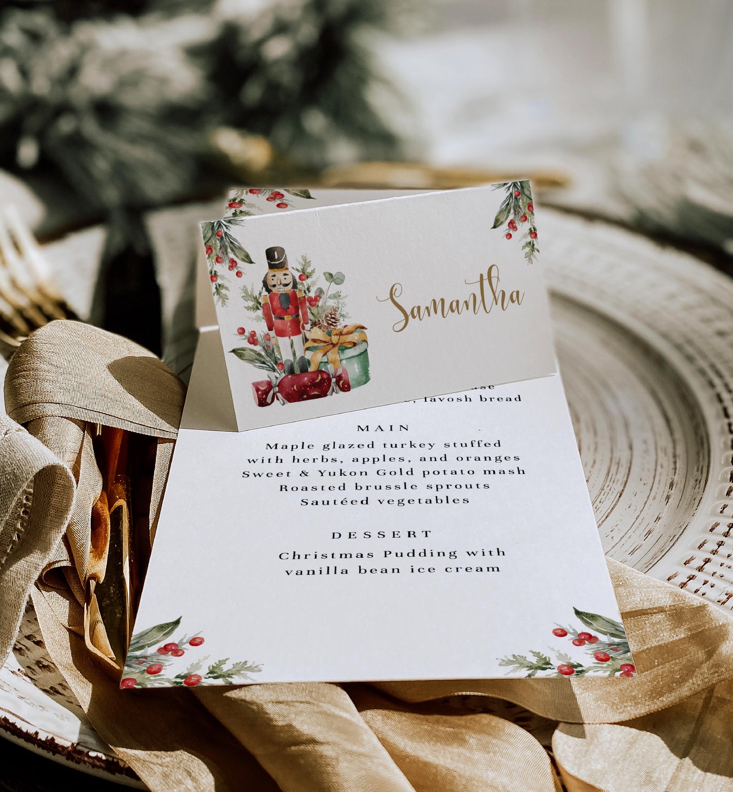 Nutmeg Noel Nutcracker | Printable Christmas Place Cards