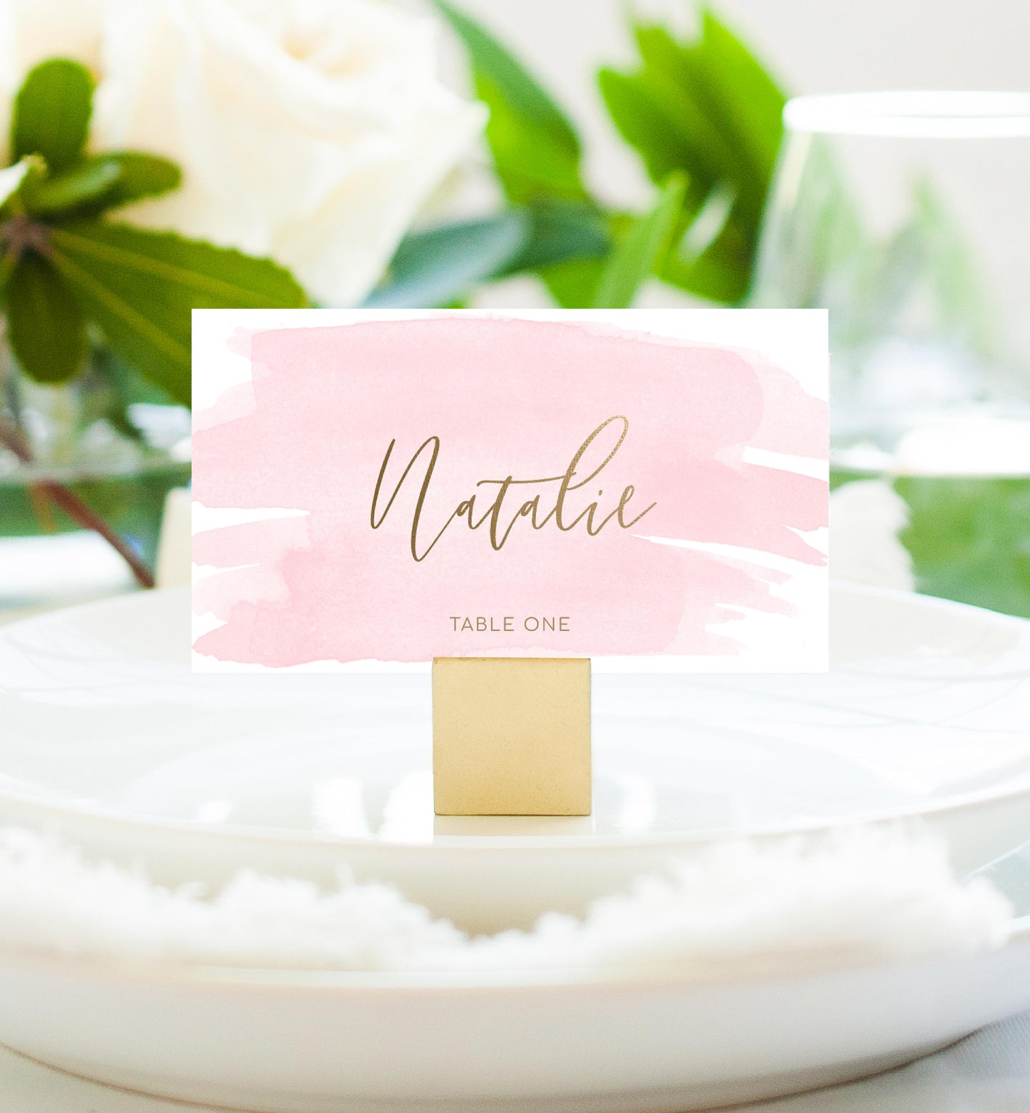 Watercolour Pink Gold | Printable Place Cards - Black Bow Studio