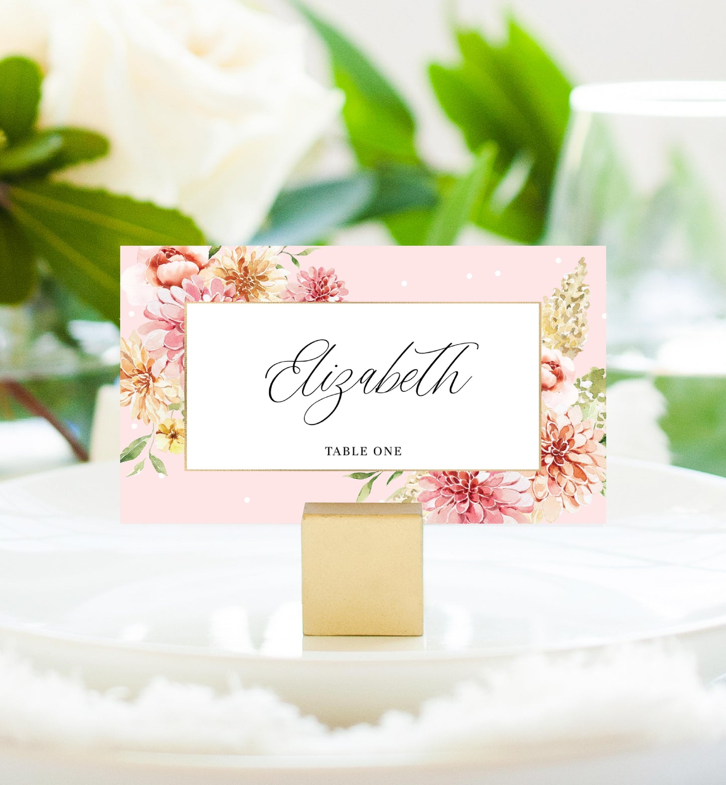 Quinn Floral Pink | Printable Place Cards