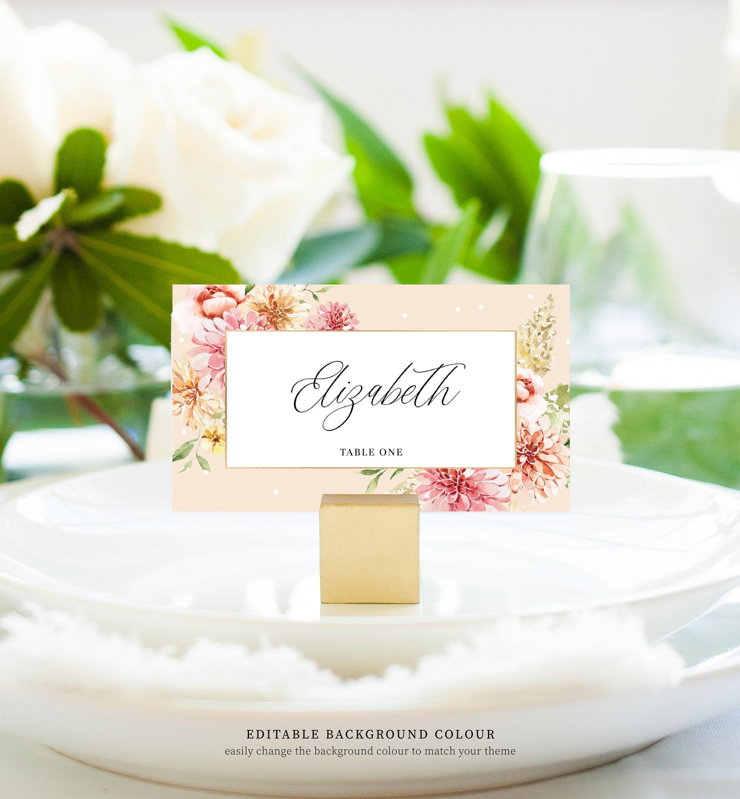 Quinn Floral Pink | Printable Place Cards