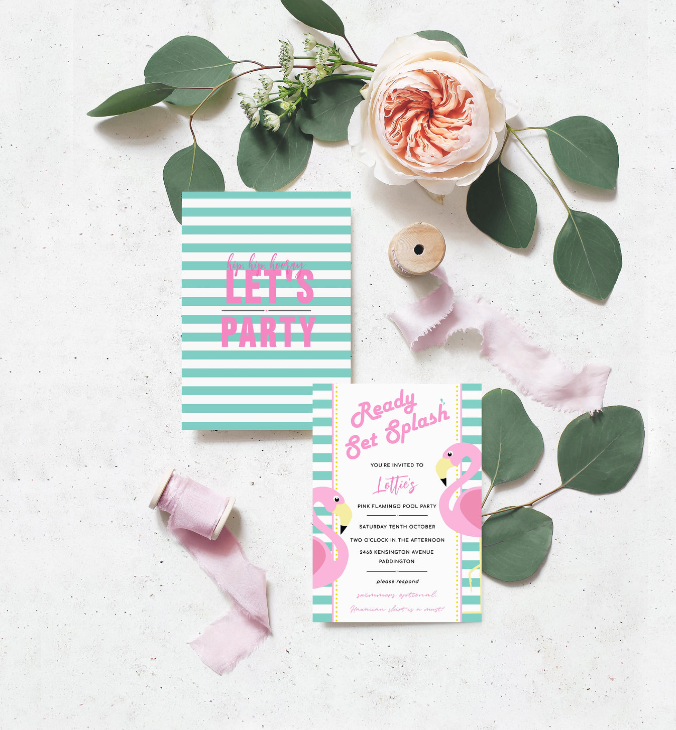 Editable Tropical Flamingo Printable Birthday Invitation – Black Bow Studio