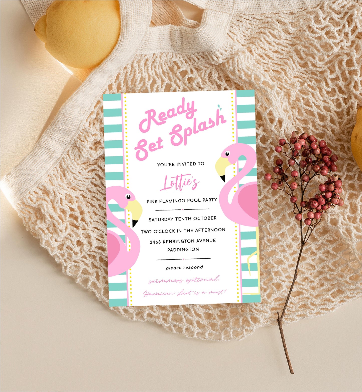 Tropical Flamingo | Printable Birthday Invitation - Black Bow Studio