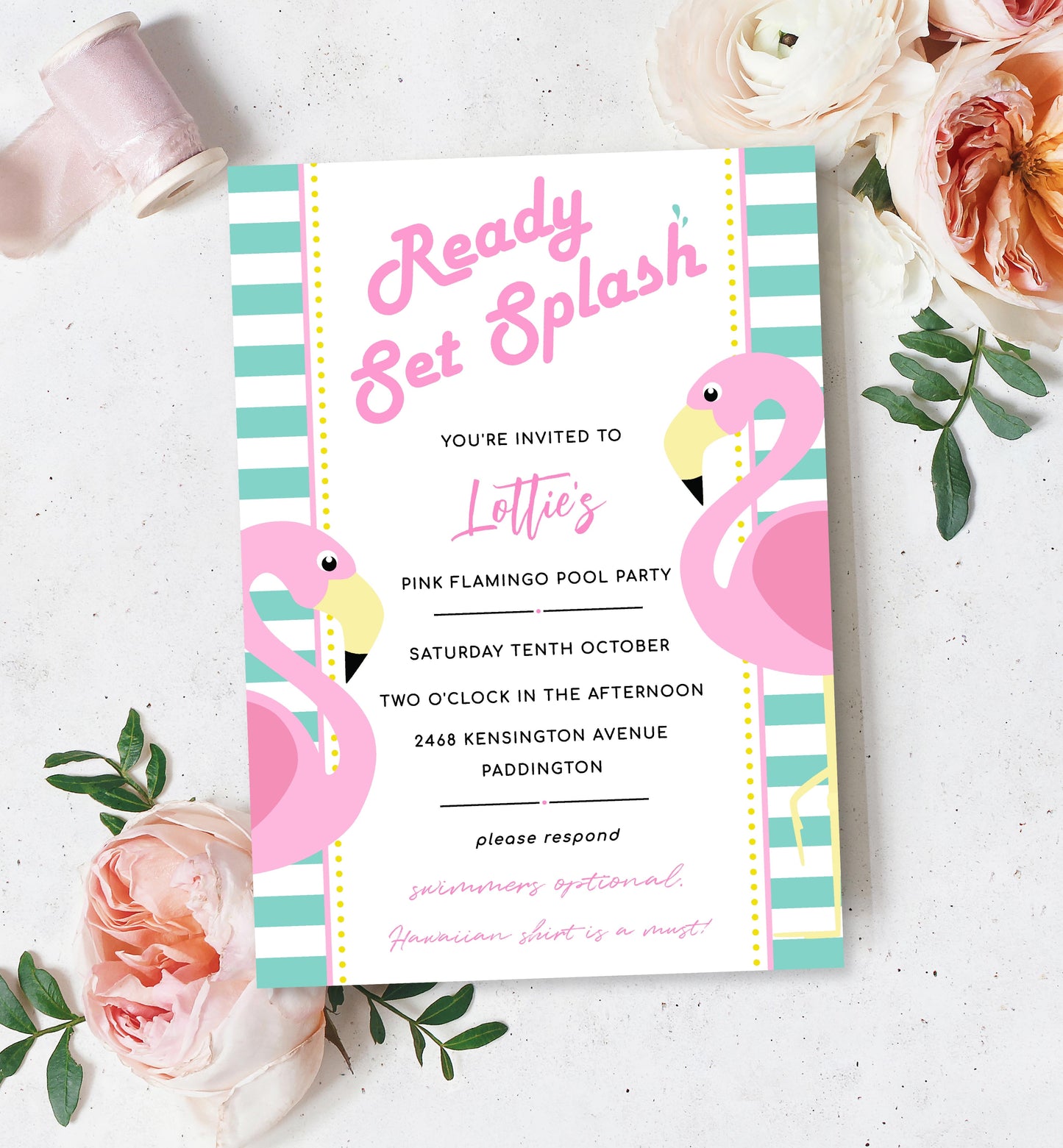 Tropical Flamingo | Printable Birthday Invitation - Black Bow Studio