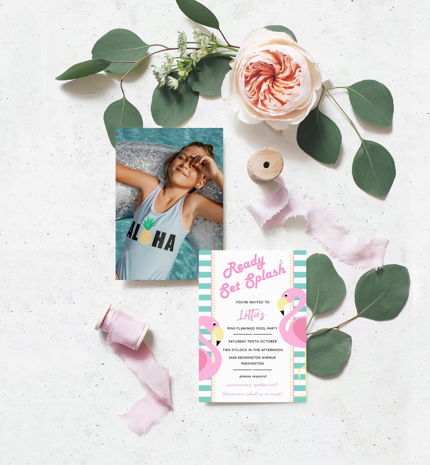 Tropical Flamingo | Printable Birthday Invitation - Black Bow Studio