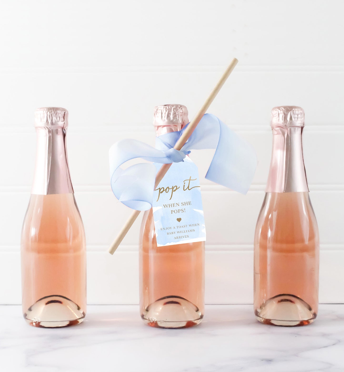 Pop It When She Pops Champagne Favor Tag and Label, Printable Blue Boy Baby Shower Pop It Favor Tag, Blue Watercolor Mini Wine Bottle Label
