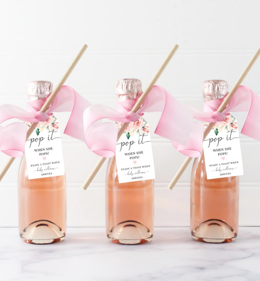 Darcy Floral Pink | Printable Pop It Favour Tags Template