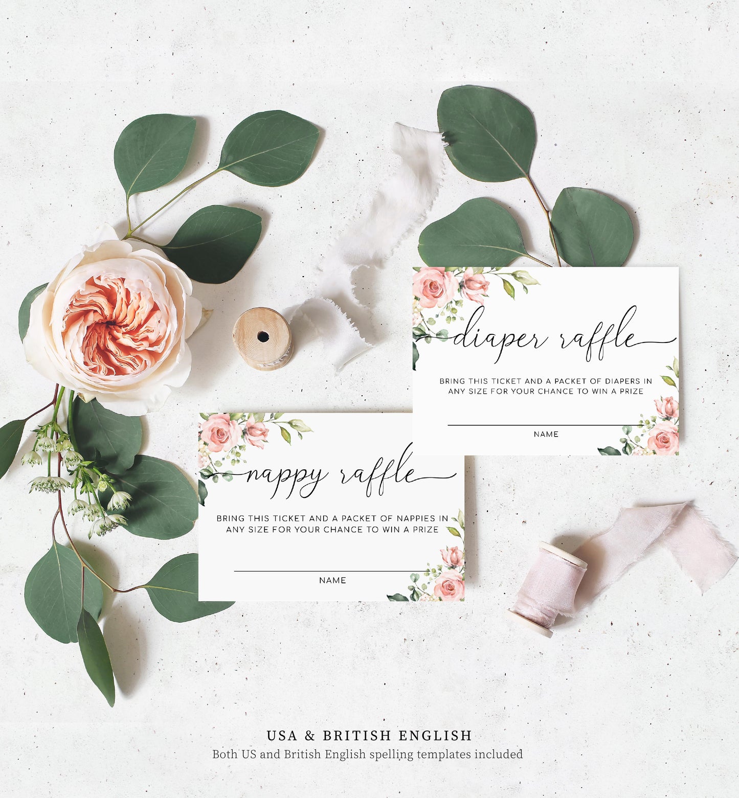 Darcy Floral Pink | Printable Baby Shower Invitation Suite Template - Black Bow Studio