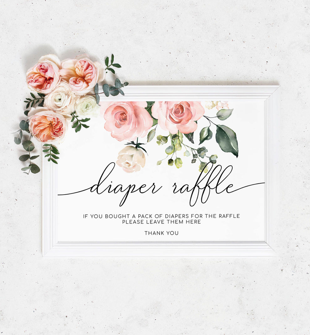 Darcy Floral Pink | Printable Diaper Raffle Sign and Ticket Template ...
