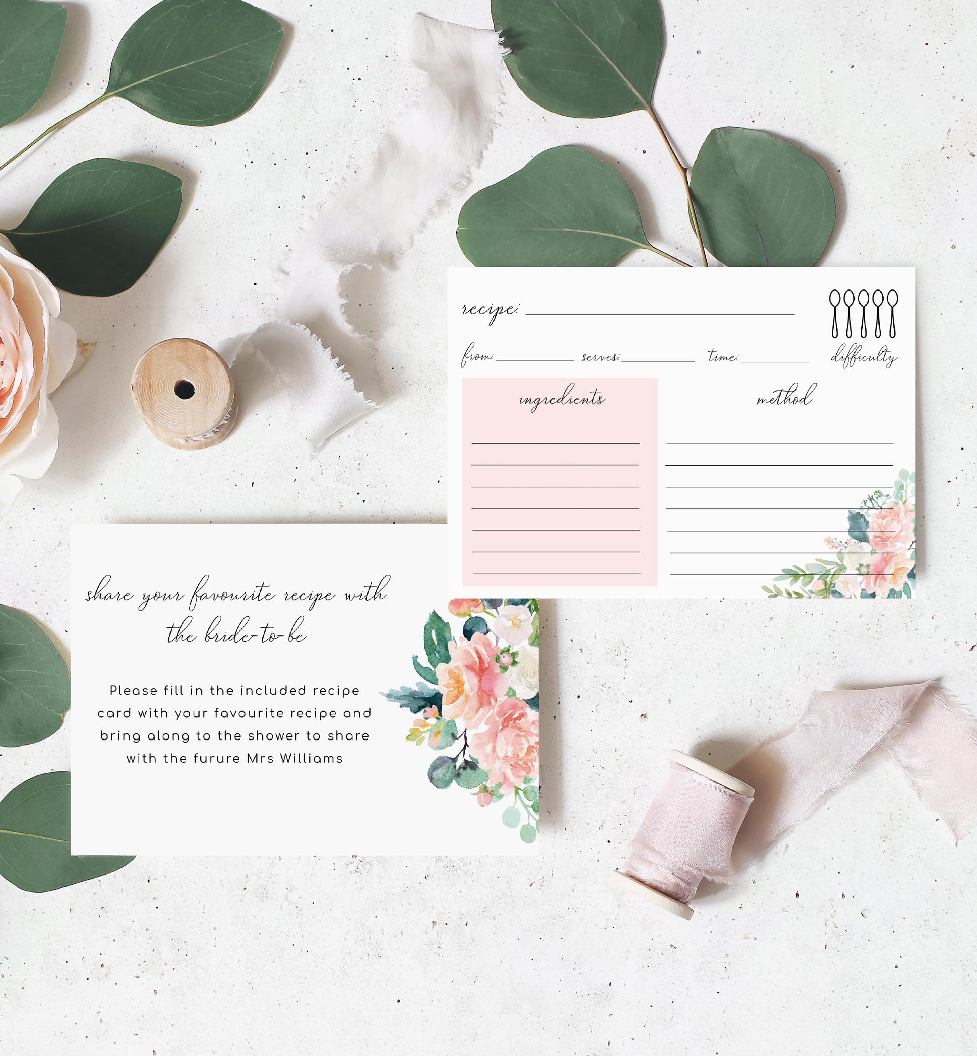 Afternoon Blooms | Printable Recipe Card Template - Black Bow Studio