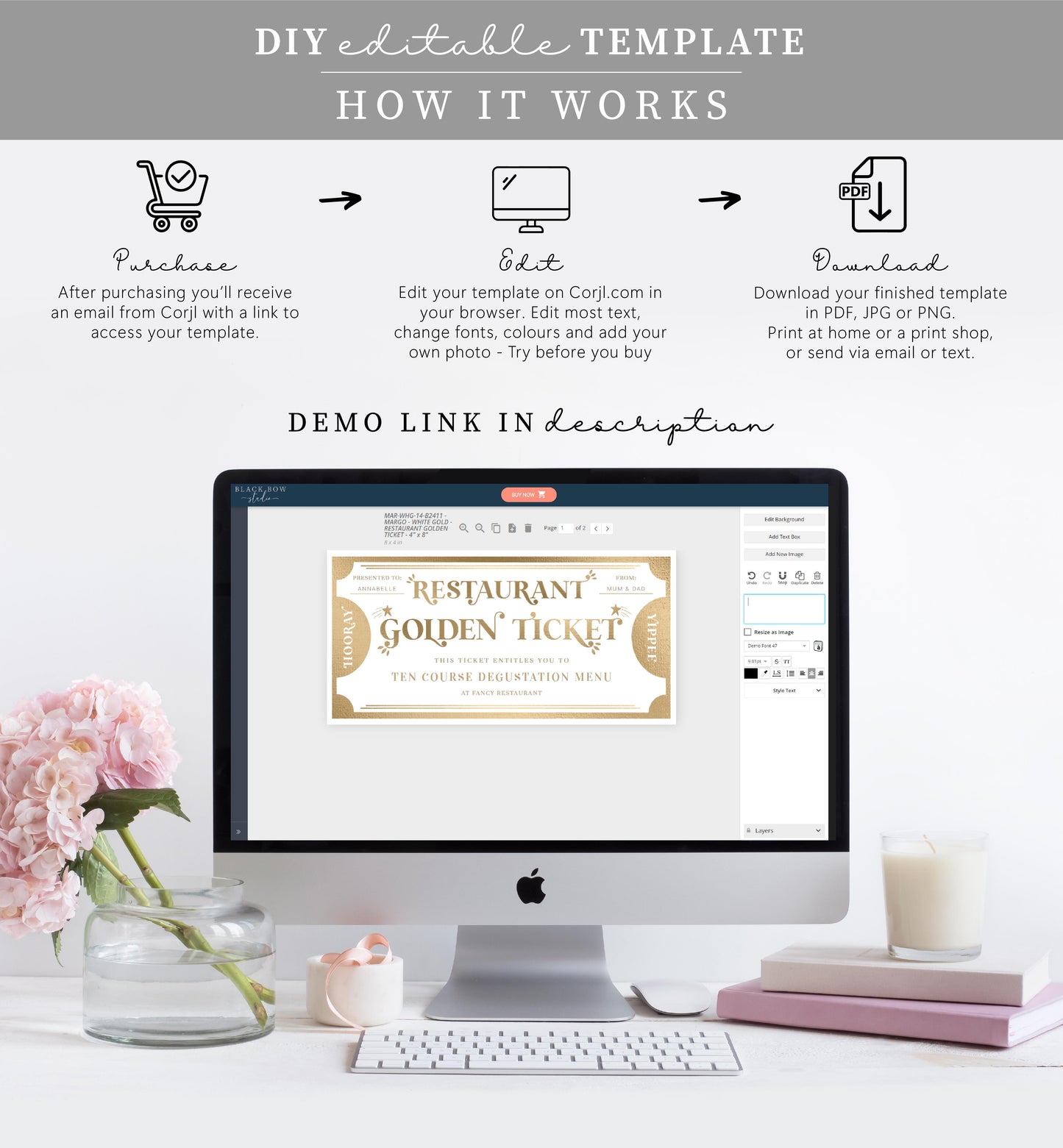 Golden Ticket Gold | Printable Restaurant Custom Gift Voucher Template