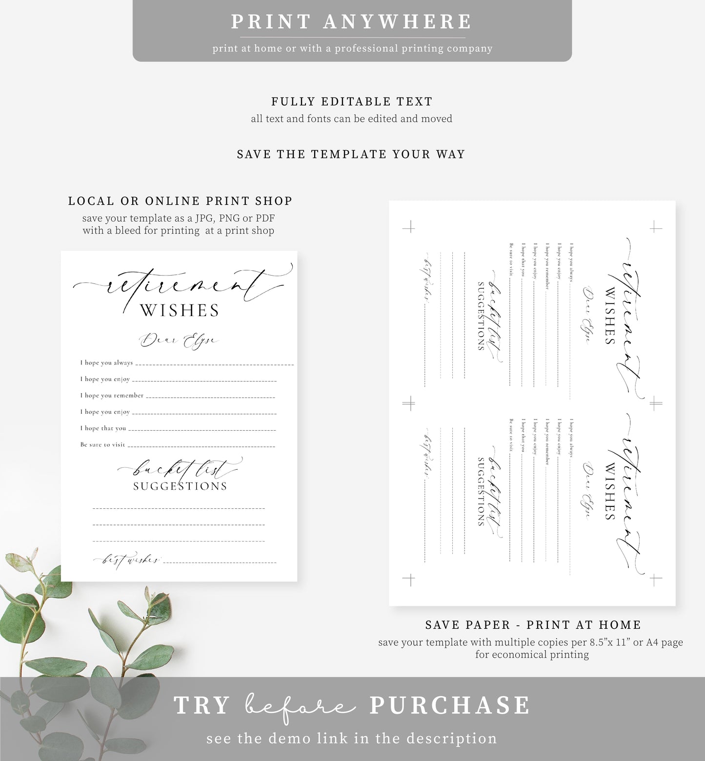 Ellesmere White | Printable Retirement Wishes Card Template