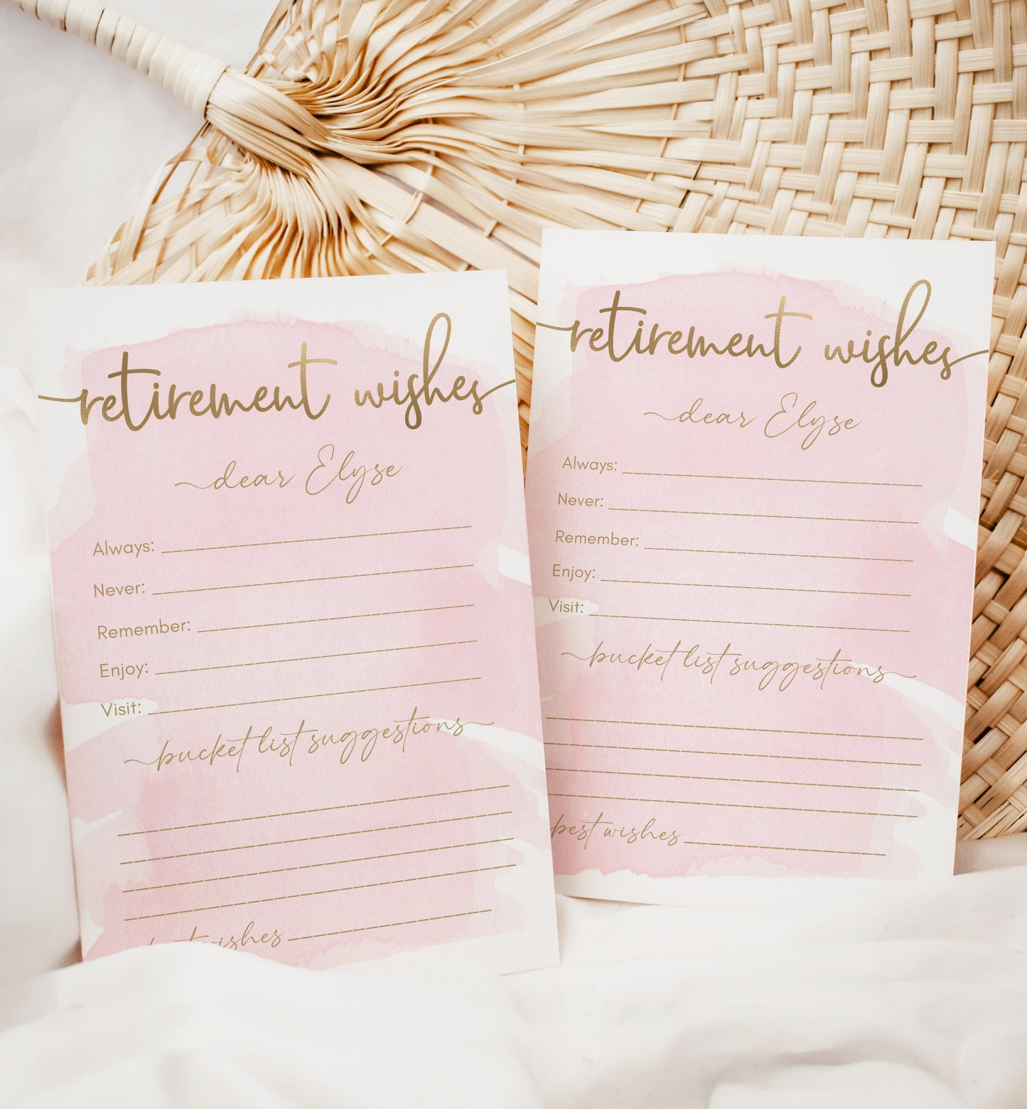 Watercolour Pink Gold | Printable Retirement Wishes Card Template