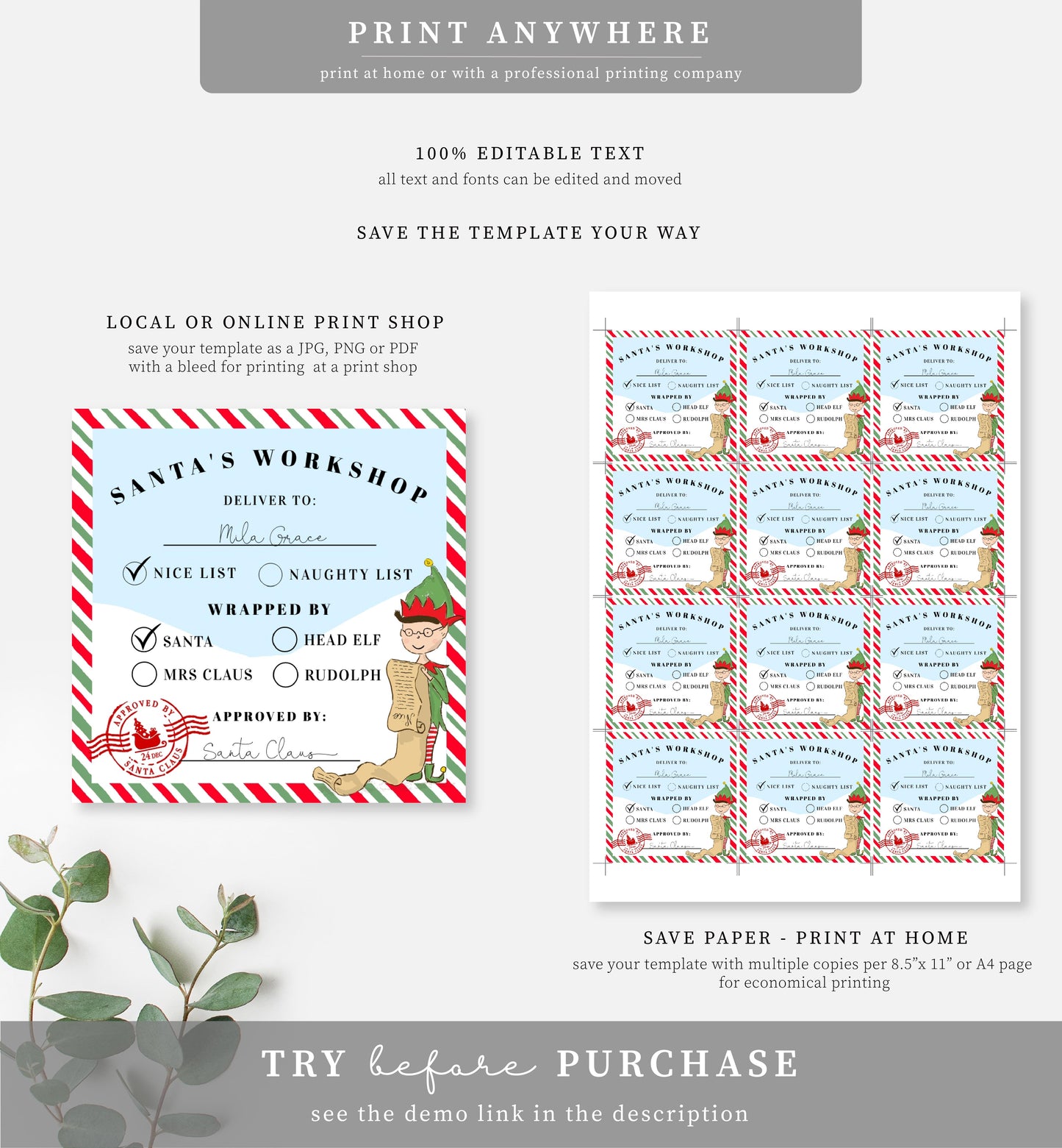 Santa's Workshop Multi | Printable Christmas Special Delivery Tag Templates Bundle