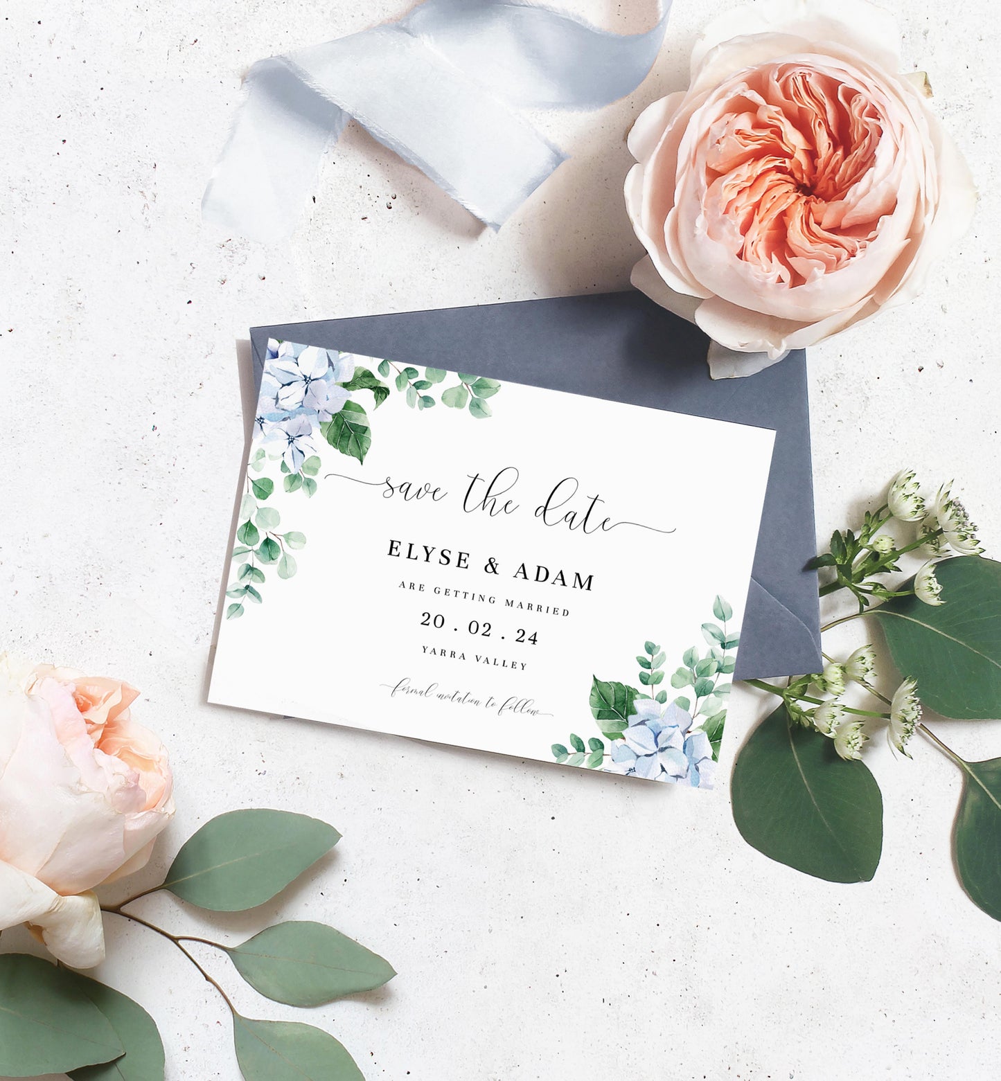 Ferras Blossom Blue | Printable Save The Date - Black Bow Studio