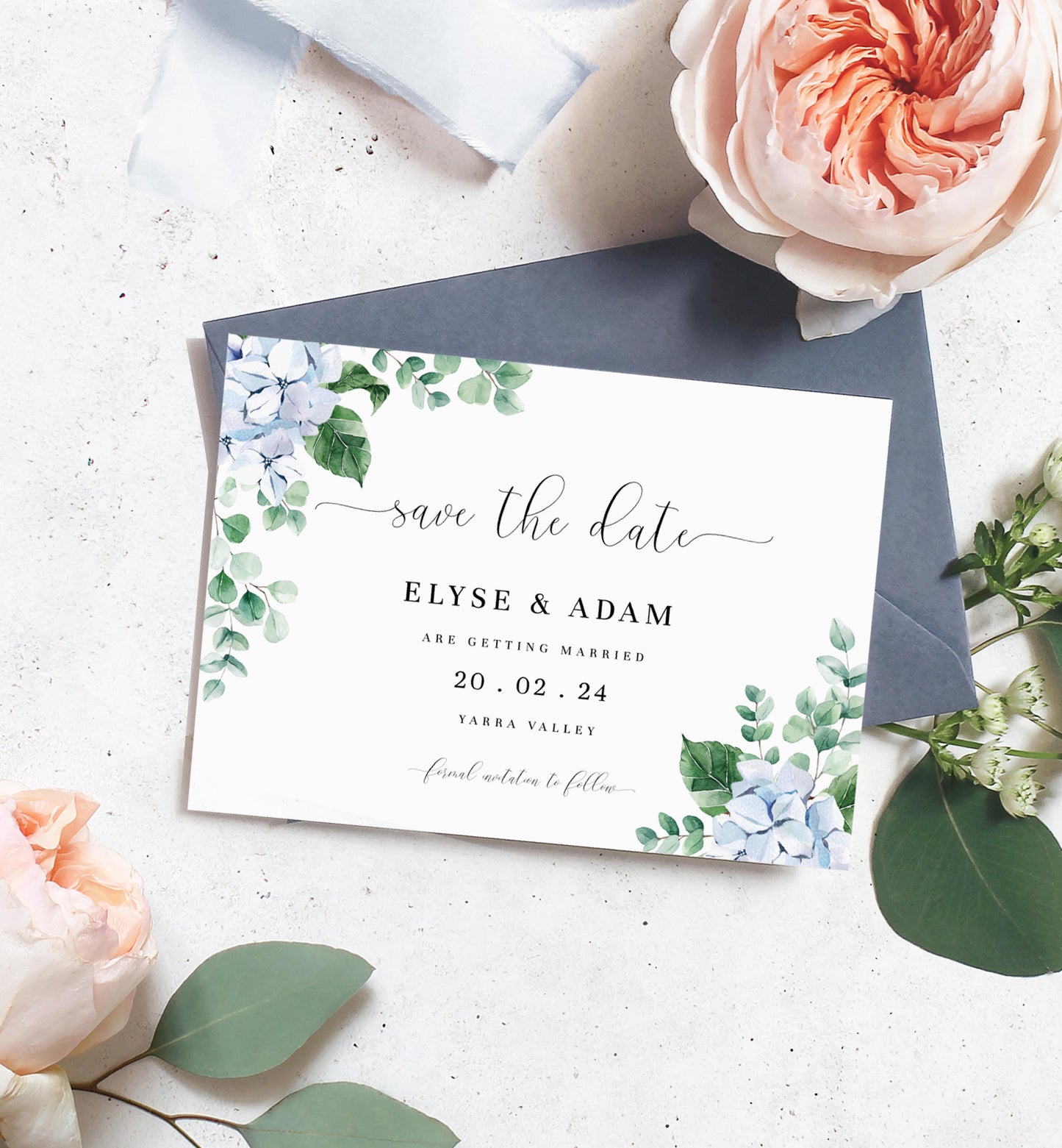 Ferras Blossom Blue | Printable Save The Date - Black Bow Studio