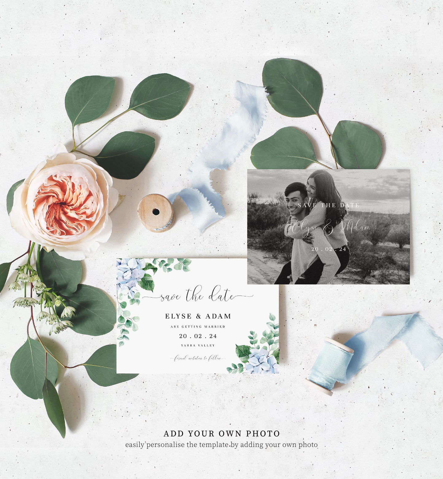 Ferras Blossom Blue | Printable Save The Date - Black Bow Studio