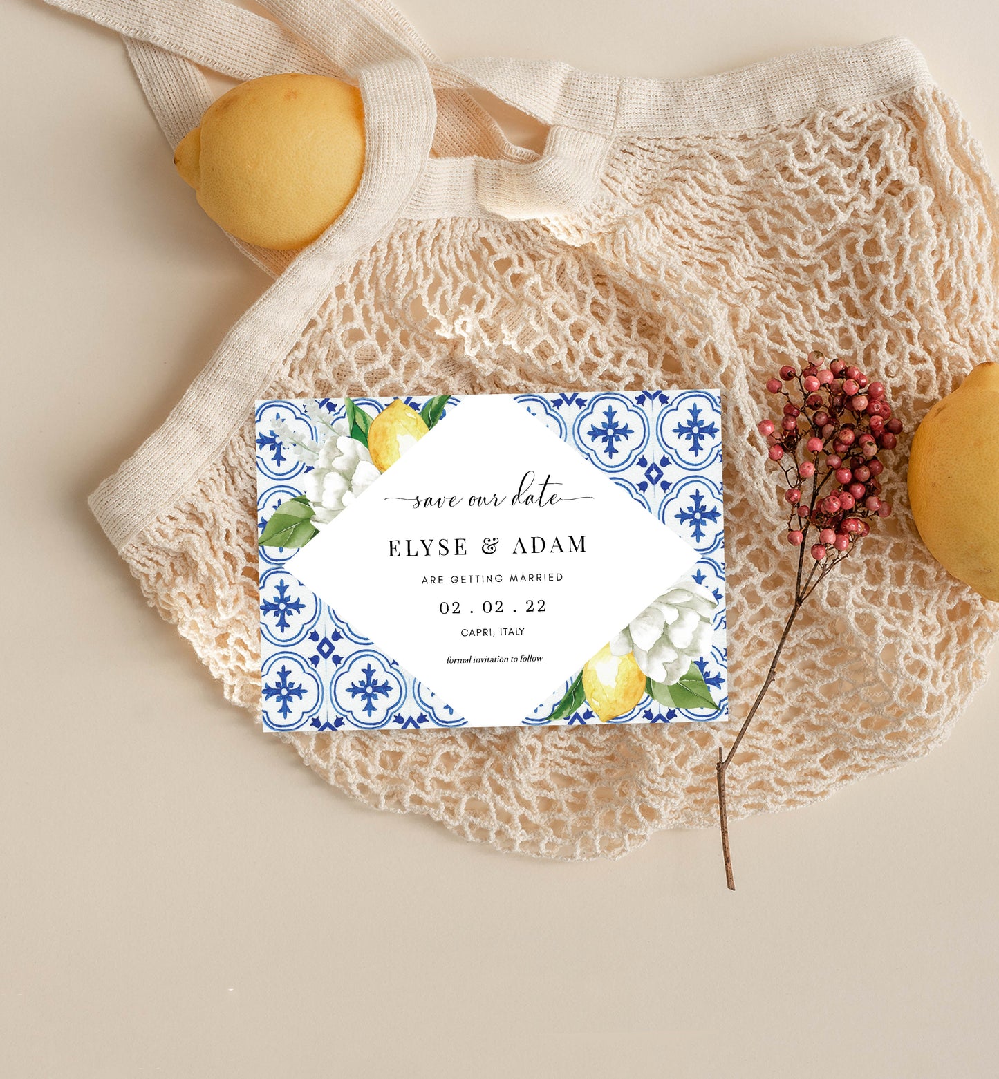 The Med Lemons | Printable Save The Date - Black Bow Studio